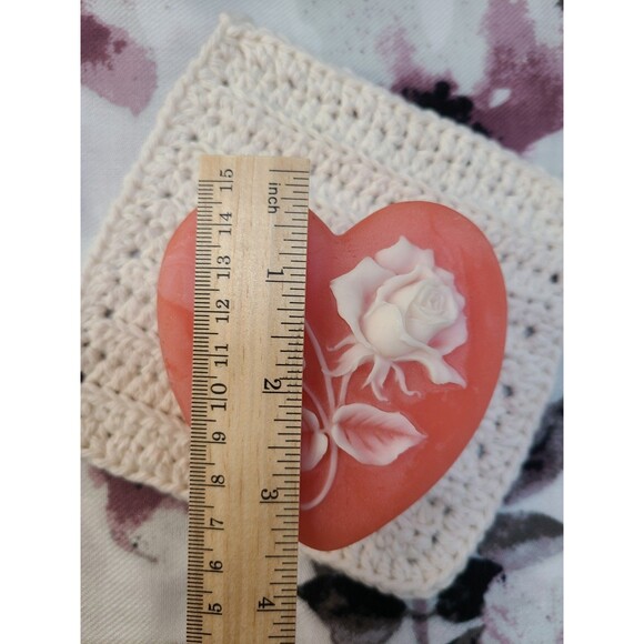 Heart Shaped Coral Pink Soapstone Jewelry Dish Vanity Trinket Box Decor - Picture 6 of 8